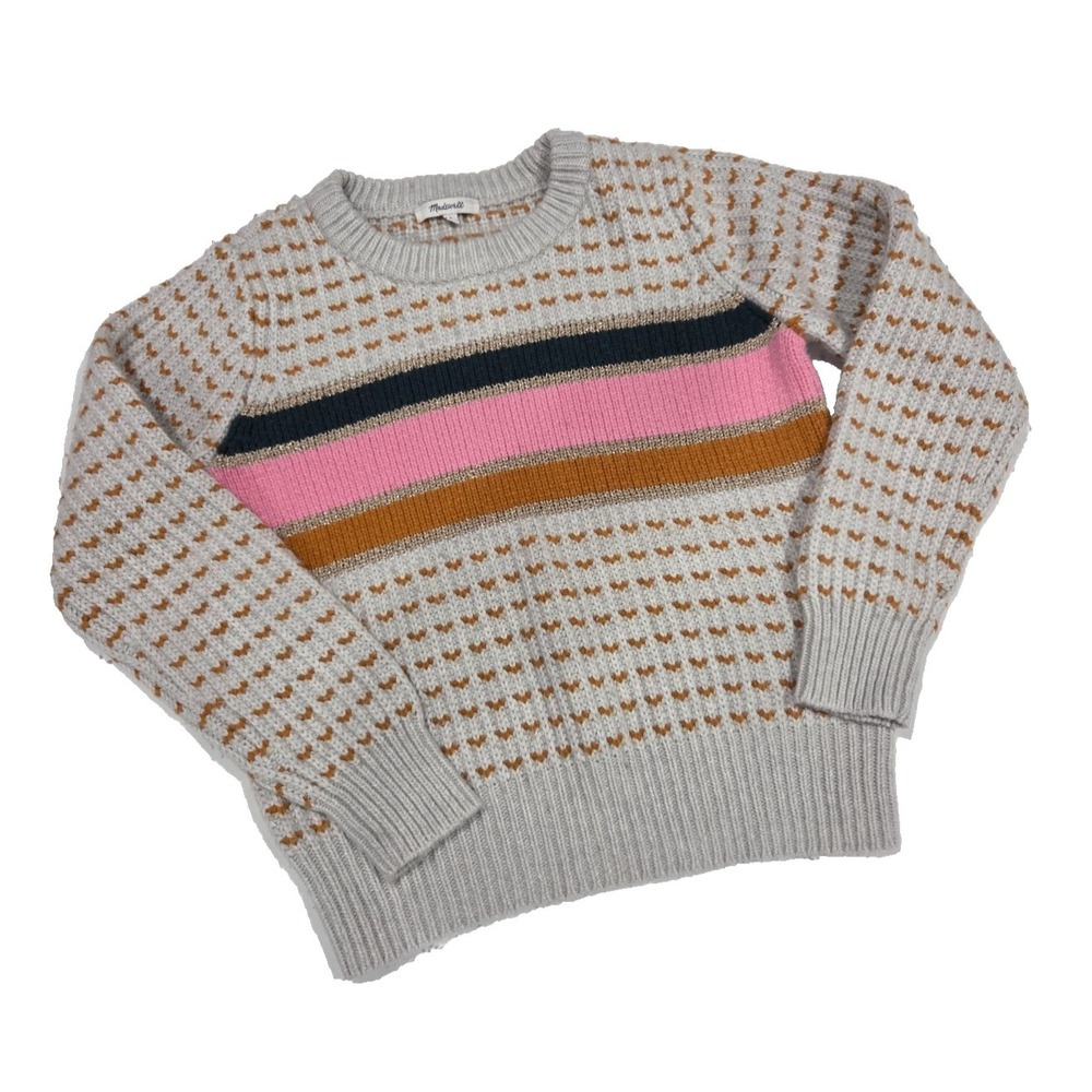 Madewell Striped Barfield Merino Wool Alpaca Sweater Gold Shimmer Thread SZ S